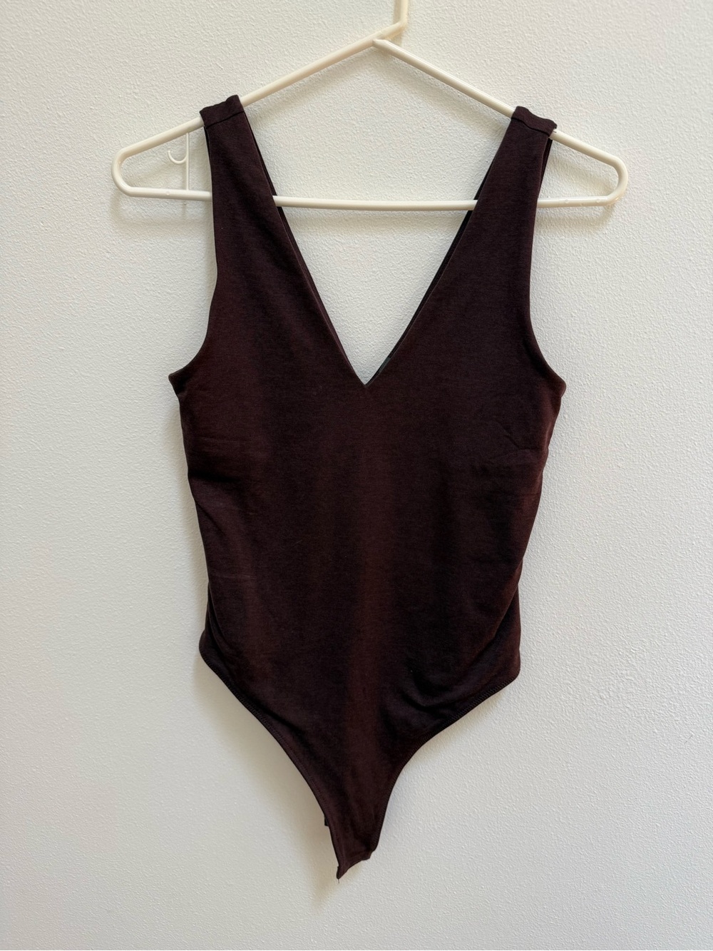 Vuori Dark Brown/Wine Colored V-Neck Women’s One-Piece Bodysuit